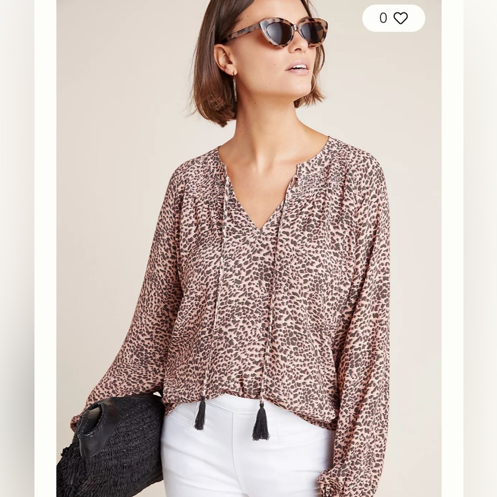 Anthropologie x Kachel Animal Leopard Print Tie Front Womens Top Blouse Size 8